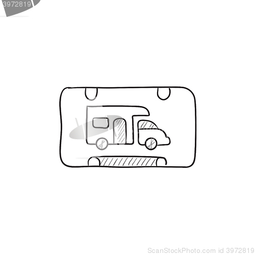 Image of RV camping sign sketch icon.