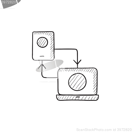 Image of Synchronization phone with laptop sketch icon.