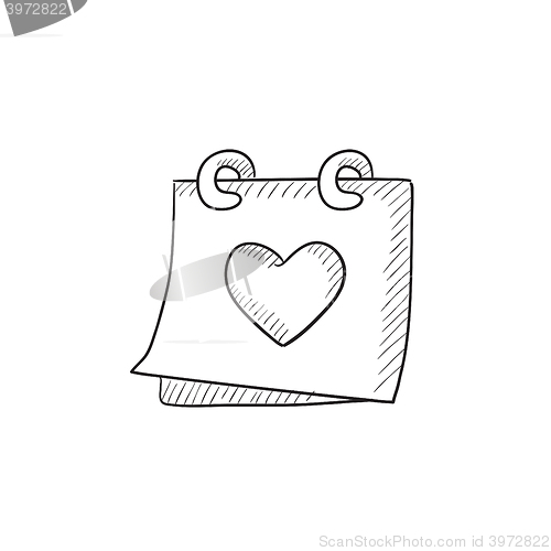 Image of Calendar with heart sketch icon.