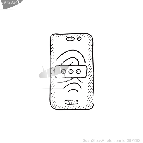 Image of Mobile phone scanning fingerprint sketch icon.