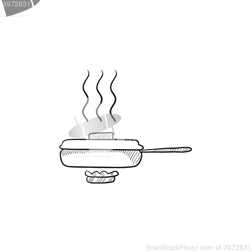 Image of Frying pan with cover sketch icon.