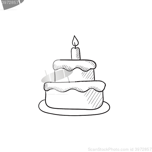 Image of Easter cake with candle sketch icon.