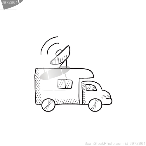 Image of Broadcasting van sketch icon.