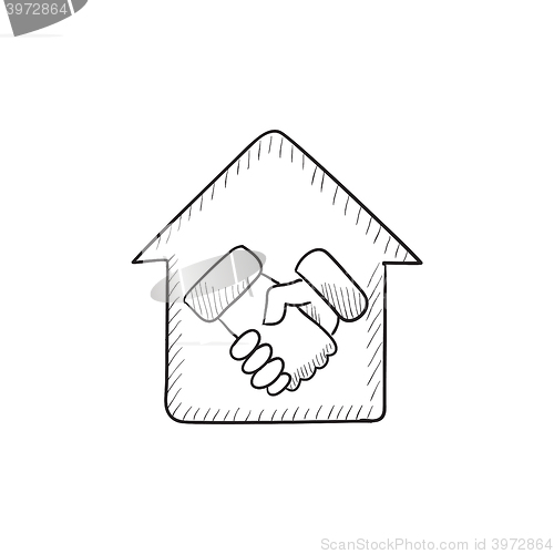 Image of Handshake and house sketch icon.