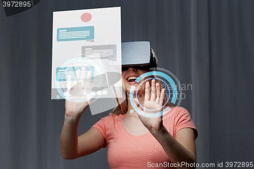 Image of woman in virtual reality headset or 3d glasses