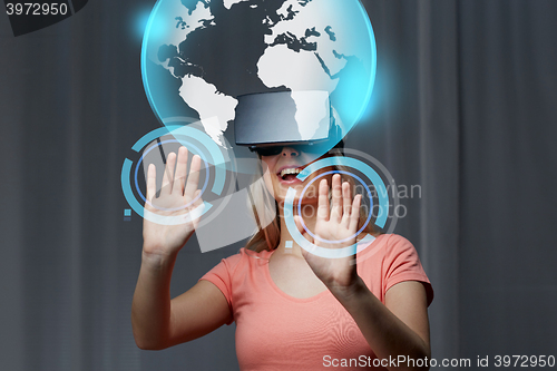 Image of woman in virtual reality headset or 3d glasses