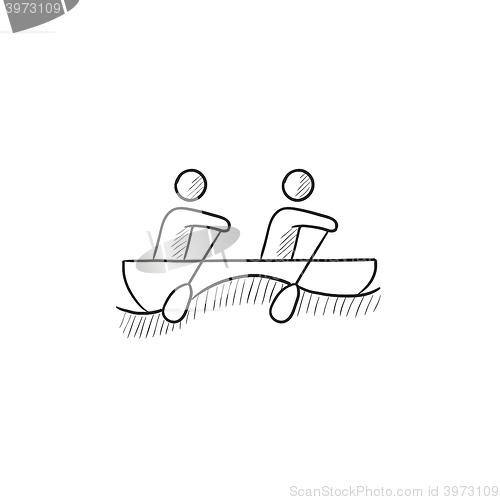 Image of Tourists sitting in boat sketch icon.