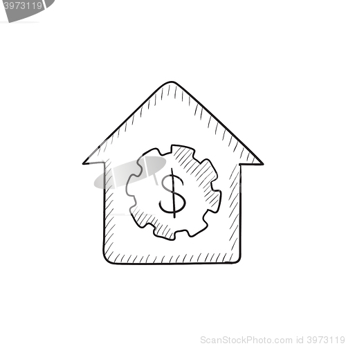 Image of House with dollar symbol sketch icon.