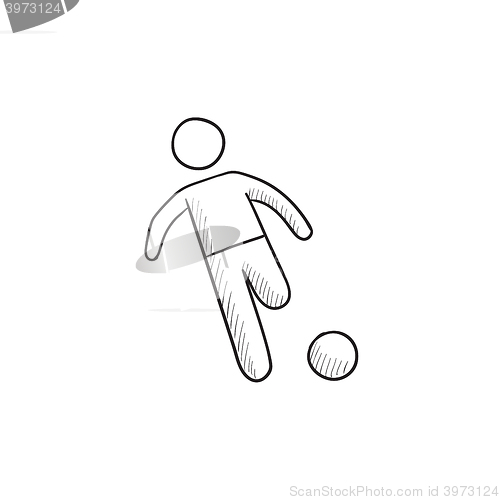 Image of Soccer player with ball sketch icon.