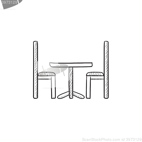 Image of Table and chairs sketch icon.