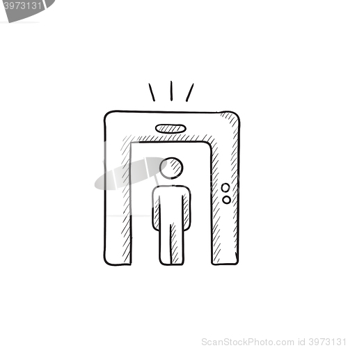 Image of Man going through metal detector gate sketch icon.