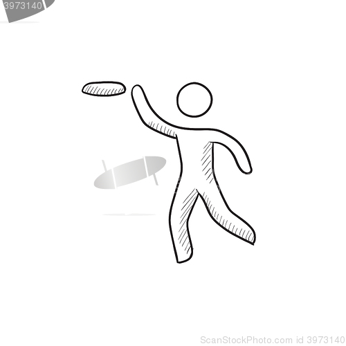 Image of Man with flying disc sketch icon.