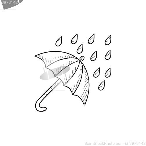 Image of Rain and umbrella sketch icon.