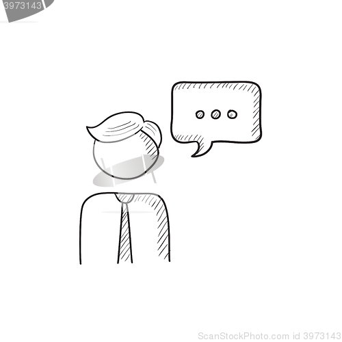 Image of Man with speech square sketch icon.