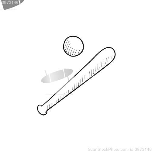 Image of Baseball bat and ball sketch icon.