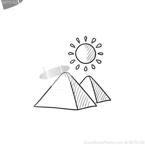 Image of Egyptian pyramids sketch icon.