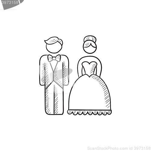 Image of Bride and groom sketch icon.