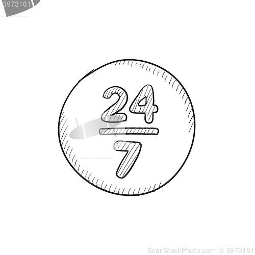 Image of Open 24 hours and 7 days in wheek sketch icon.