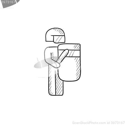 Image of Policeman with shield and baton sketch icon.