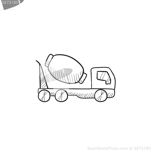 Image of Concrete mixer truck sketch icon.