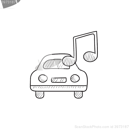 Image of Car with music note sketch icon.