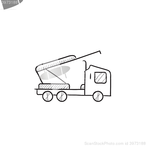 Image of Machine with a crane and cradles sketch icon.