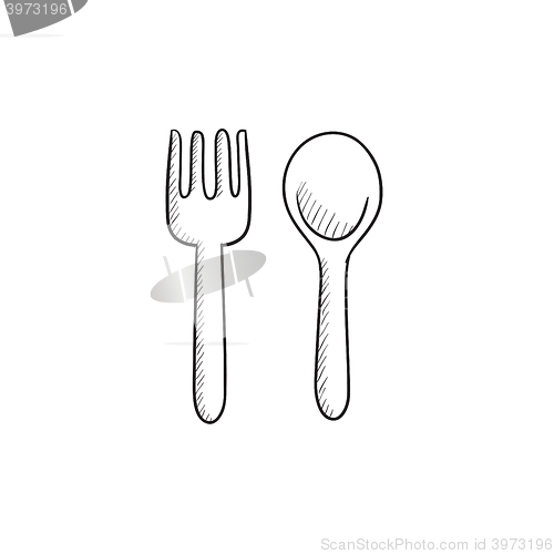 Image of Spoon and fork sketch icon.