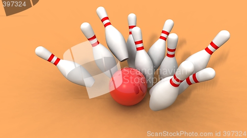 Image of bowling ball and skittles