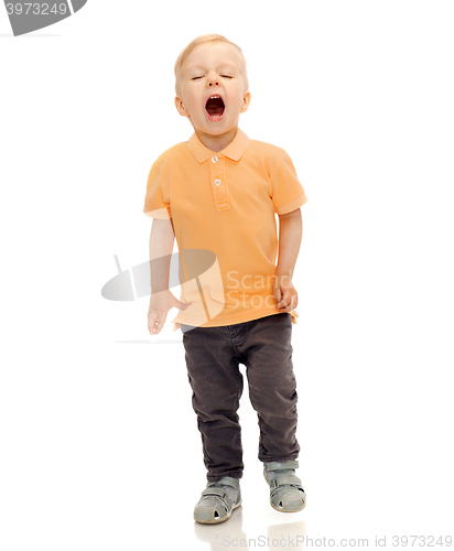 Image of happy little boy shouting or sneezing