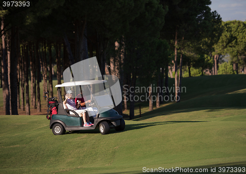 Image of couple in buggy on golf course