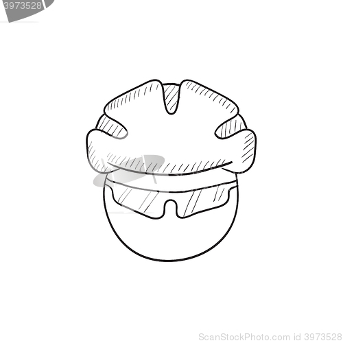 Image of Man in bicycle helmet and glasses sketch icon.