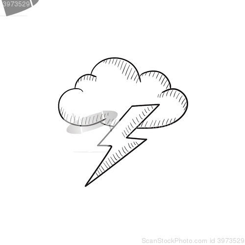 Image of Cloud and lightning bolt sketch icon.