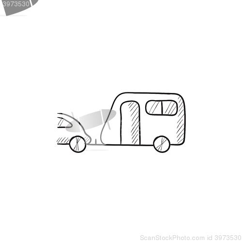 Image of Car with caravan sketch icon.