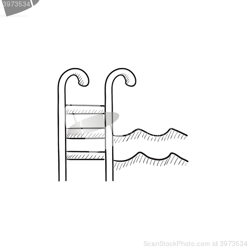 Image of Swimming pool with ladder sketch icon.