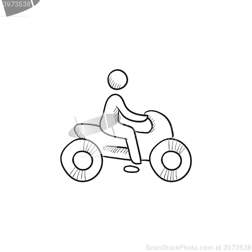 Image of Man riding motorcycle sketch icon.