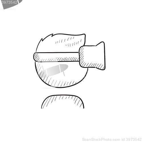 Image of Man wearing virtual reality headset sketch icon.