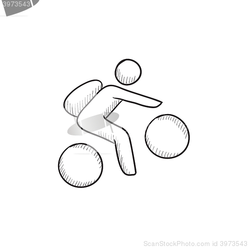 Image of Man riding bike sketch icon.