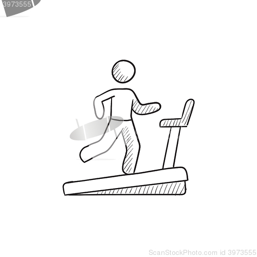 Image of Man running on treadmill sketch icon.