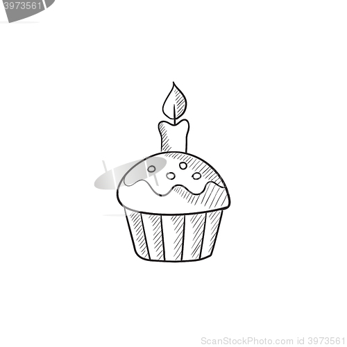 Image of Easter cupcake with candle sketch icon.