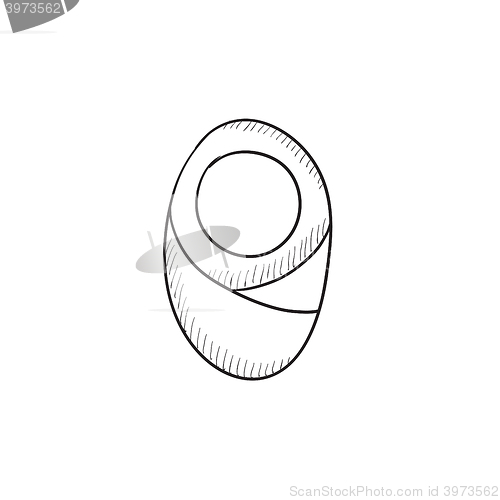 Image of Infant wrapped in swaddling clothes sketch icon.