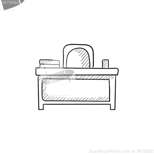 Image of Desk and chair sketch icon.