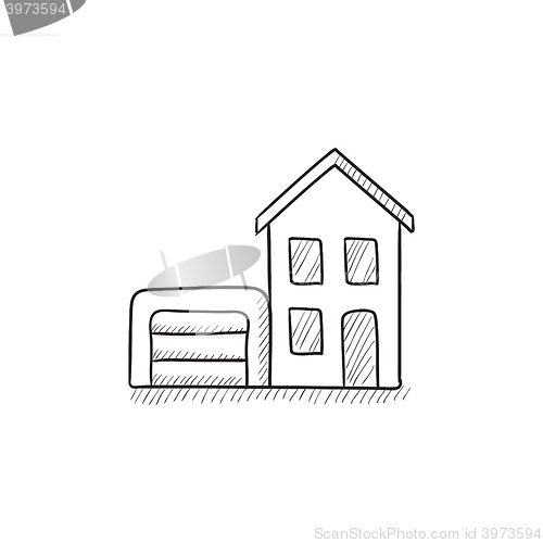 Image of House with garage sketch icon.