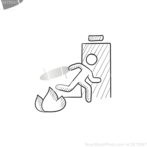 Image of Emergency fire exit door sketch icon.