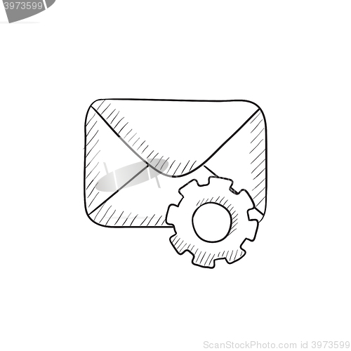 Image of Envelope mail with gear sketch icon.