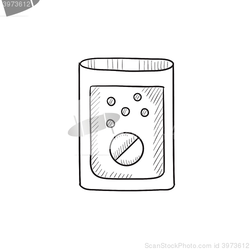 Image of Tablet into glass of water sketch icon.