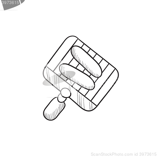 Image of Grilled sausage on grate for barbecue sketch icon.