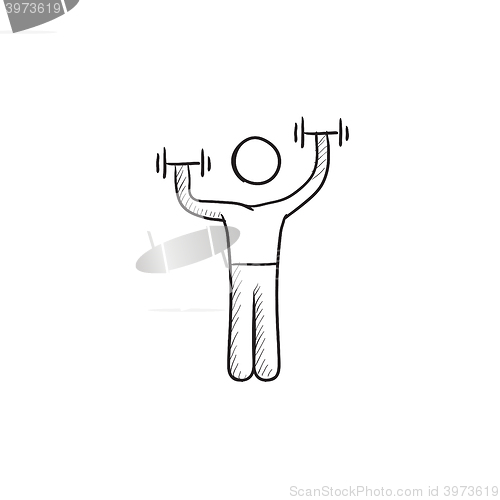 Image of Man exercising with dumbbells sketch icon.