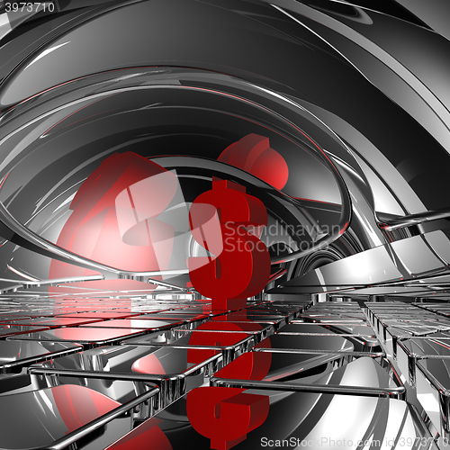 Image of red dollar symbol in futuristic space - 3d rendering
