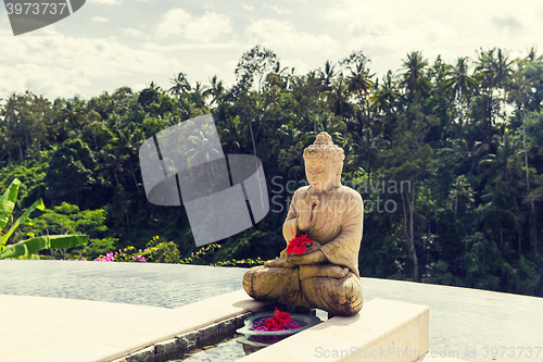 Image of infinity edge pool with buddha statue