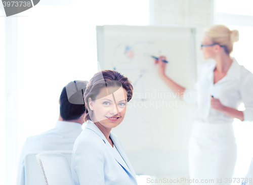 Image of businesswoman on business meeting in office